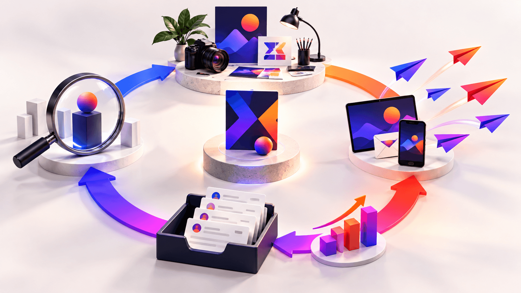 Growth system connecting positioning content creation distribution and qualified enquiries
